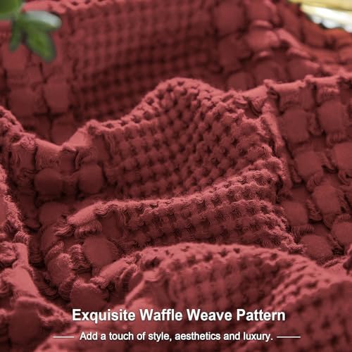 PHF Cotton Waffle Weave Euro Sham Covers 26" x 26", Wine Red, No Insert - Image 4