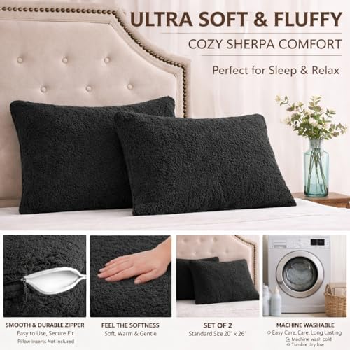 REAFORT Sherpa Pillowcases Set of 2, Zipper Closure - Image 3