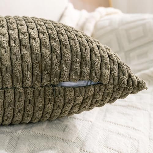 Set of 4 Olive Green Decorative Throw Pillow Covers 18x18 Inch Corduroy Pillow - Image 5
