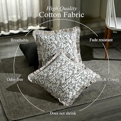 CPC Cocoa Vine Hand Block Print 100% Cotton Ruffle Throw Pillow Cover 20x20 inch - Image 3