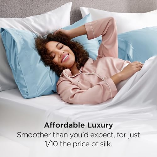 Bedsure Satin Pillowcase Standard Set of 2, Similar to Silk Pillowcase Aqua - Image 4