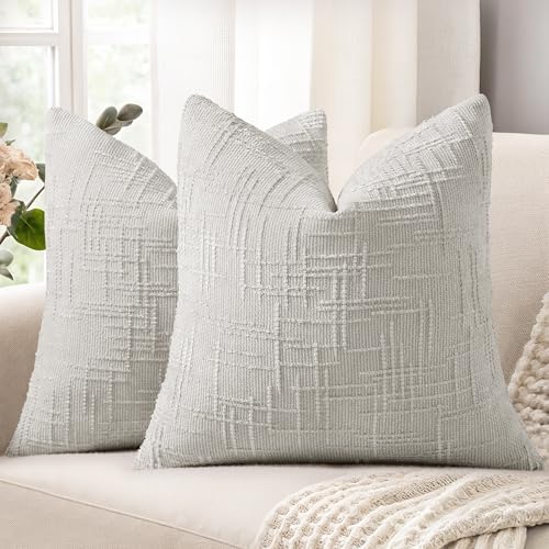 decorUhome Textured Chenille Throw Pillow Covers 18x18 Set of 2 Light Grey by decorUhome