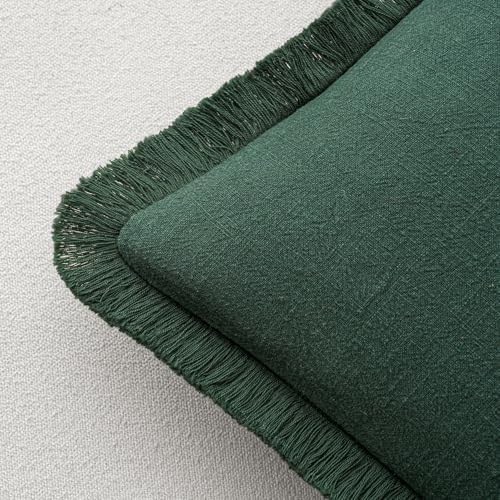 MIULEE Linen Fringe Decorative Euro Throw Pillow Covers Army Green 22x22 - Image 3