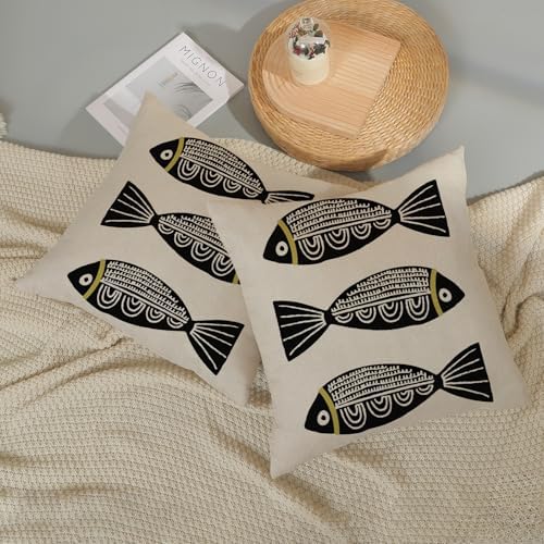 Coastal Pillow Covers 18x18 Inch Set of 2 Ocean Beach Black Fish Throw Pillows - Image 6
