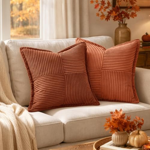 MIULEE Fall Burnt Orange Decorative Euro Sham Throw Pillow Covers 22x22 in - Image 2