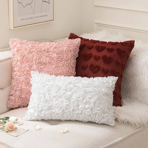 MIULEE Decorative Rose Flower Pillow Cover Pack of 1 Peach Pink 18x18 Inch - Image 4