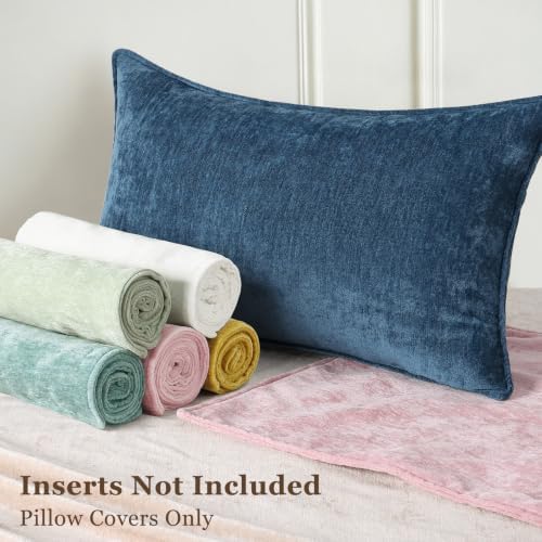 decorUhome Chenille Haze Blue Velvet Throw Pillow Covers 20x20 Set of 2 - Image 5