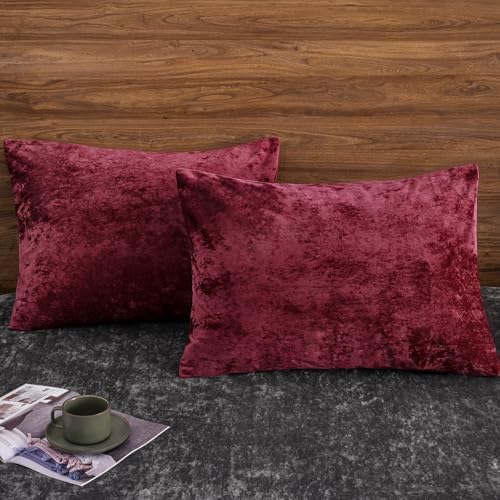 PHF Truly Velvet Pillowcases Standard Size 20" x 26", Wine Red, No Insert by PHF