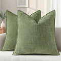 decorUhome Chenille Olive Green Velvet Throw Pillow Covers 18x18 Set of 2 by decorUhome
