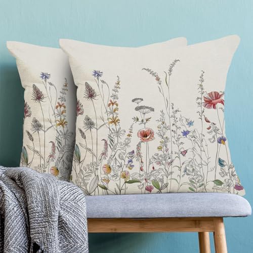 AEIOAE Spring Pillow Covers 18x18 Inch Set of 2, Colorful Seasonal Floral Plant - Image 2