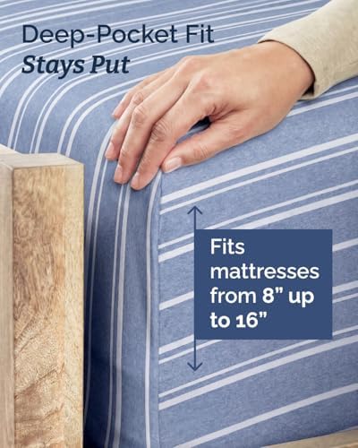 Full XL Sheets - 4 Piece Full XL Sheet Set - Soft & Cooling - Blue Stripes - Image 4