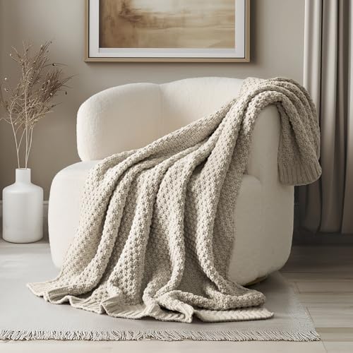 EVERGRACEHOME Chunky Chenille Knit Throw Blanket, 60 x 80, Warm Gray by EVERGRACE