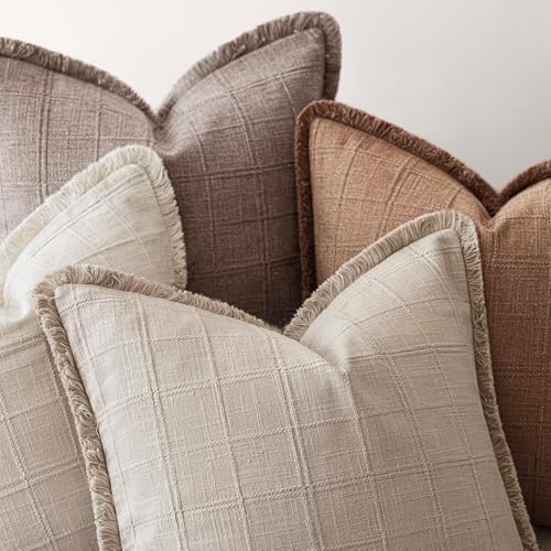 Foindtower Set of 2 Decorative Linen Check Fringe Throw Pillow Covers Farmhouse - Image 4