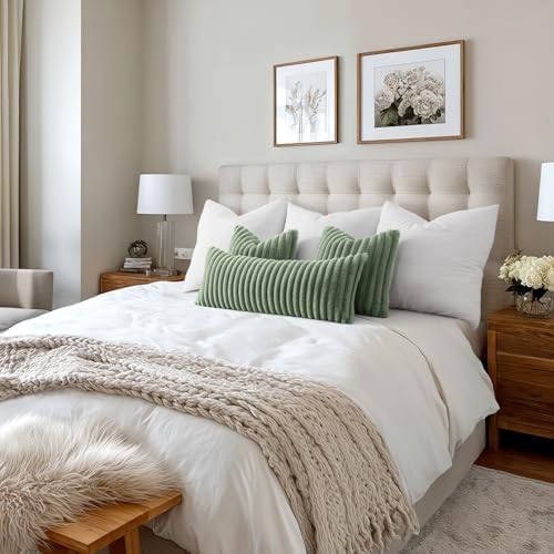 MIULEE Faux Fur Decorative Throw Pillow Covers 20x20 Set of 2 Sage Green - Image 6