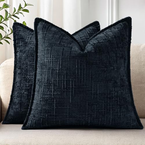 decorUhome Chenille Throw Pillow Covers 18x18 Set of 2, Midnight Blue by decorUhome