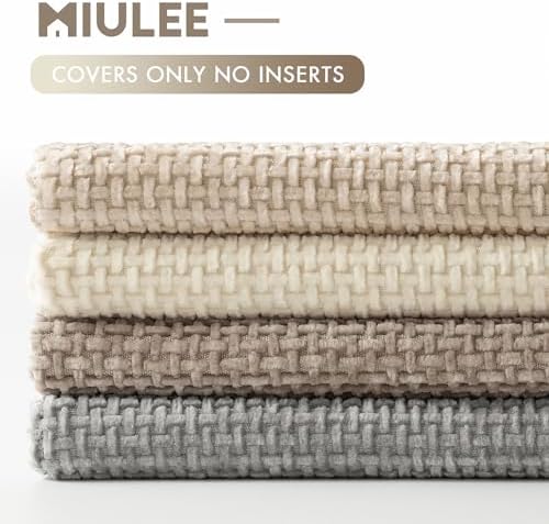 MIULEE Decorative Chenille Pillow Covers Neutral Beige 18x18 Pack of 4 - Image 6