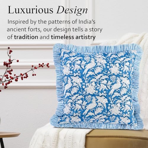 CPC Block Print Ruffle Throw Pillow Cover Blue Sapphire 18"x18" - Image 7
