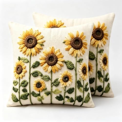 2D Flat Sunflower Linen Throw Pillow Covers 18x18 Set of 2 by Unknown