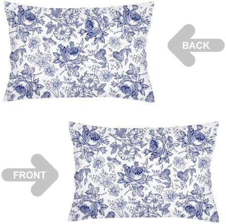 Blue and White Porcelain Floral Throw Pillow Cases Queen Size Set of 2 - Image 5