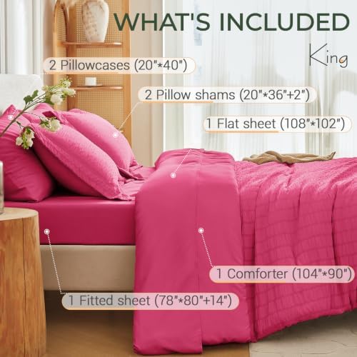 MUXHOMO 7 Pieces King Comforter Set, Seersucker Bed in a Bag King Size - Image 4