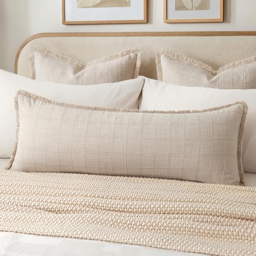 Foindtower Set of 1 Decorative Linen Check Fringe Throw Pillow Cover Long by Foindtower