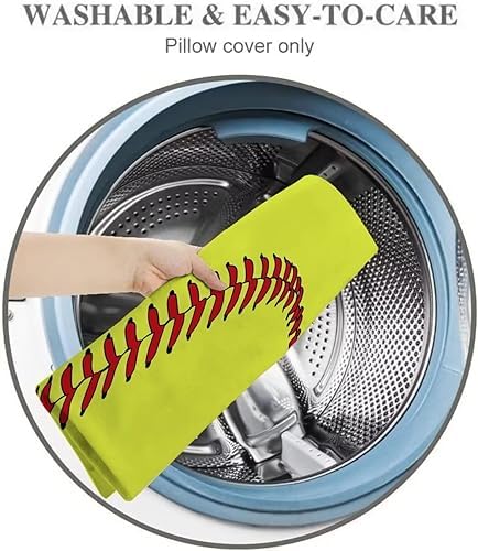Sport Theme Body Pillow Cover Sports Yellow and Red Baseball Laces Softball - Image 7