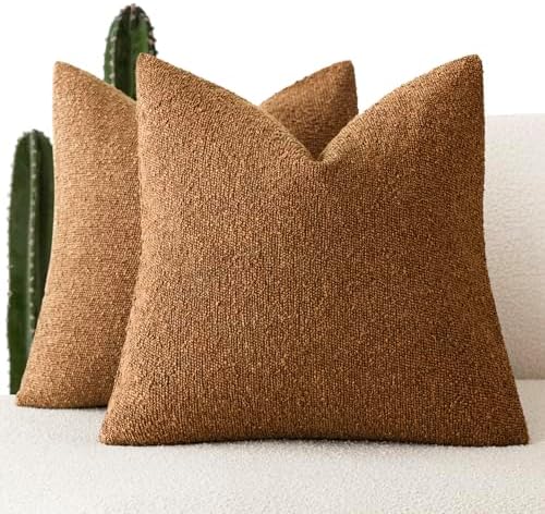 Foindtower Decorative Textured Boucle Throw Pillow Covers 26x26 Hazel Brown by Foindtower