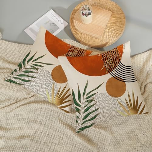 Boho Pillow Covers 20x20 Set of 2 Green Gold Orange Throw Pillows Tropical - Image 5