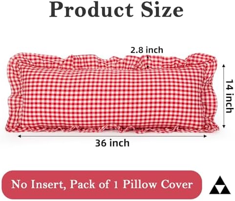 JoraLion Ruffled Lumbar Pillow Cover 14x36 Gingham Red - Image 4