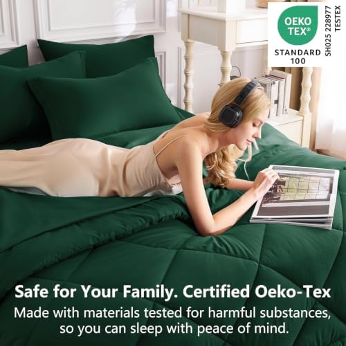 CozyLux Oversized Queen Comforter Set 98"x98", 7 Piece, Emerald Green - Image 3