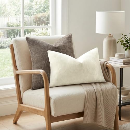 decorUhome Chenille Throw Pillow Covers 22x22 Set of 2, Taupe Grey - Image 4