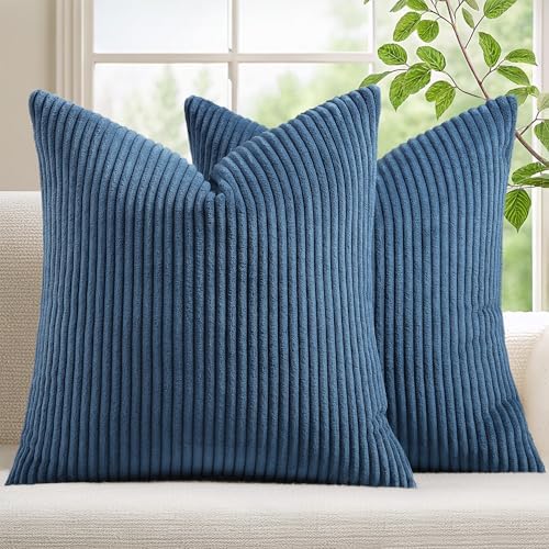 Mecatny Corduroy Decorative Throw Pillow Covers 22x22 Set of 2 Navy Blue by Mecatny
