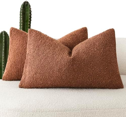 Foindtower Cozy Textured Boucle Lumbar Throw Pillow Covers 12x20 Red Taupe by Foindtower
