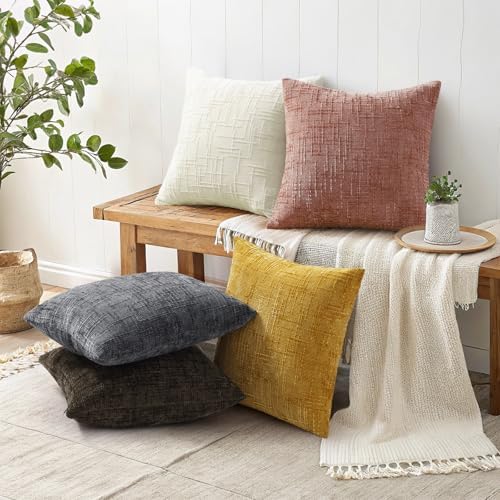 decorUhome Textured Chenille Throw Pillow Covers 22x22 Set of 2 Pink - Image 6