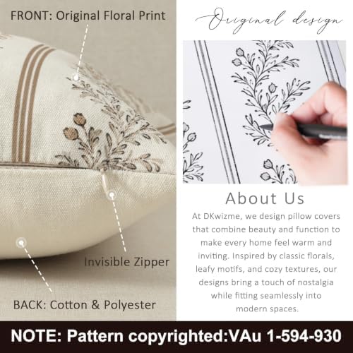 Vintage Throw Pillow Covers 18x18 Set of 2 Striped Floral Pillow Cover - Image 3