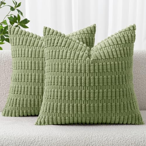 MIULEE Corduroy Decorative Throw Pillow Covers 12x12 Sage Green Pack of 2 by MIULEE