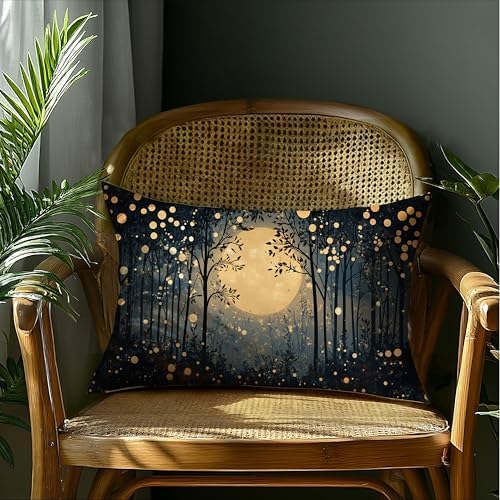 Vintage William Morris Inspired Gold Moon Pillow Covers 20x12, Rustic Black and - Image 4