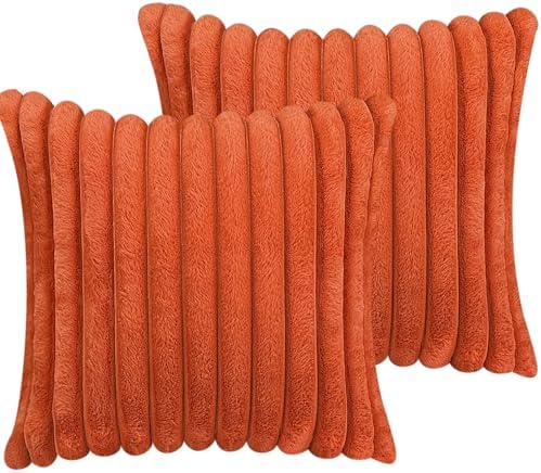 COTEY 18x18 Decorative Faux Fur Throw Pillow Covers Set of 2- Burnt Orange by COTEY