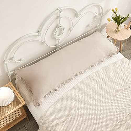 Taupe Body Pillow Cover 20x54inches Long Pillowcase Ruffled Pillowcases Shabby - Image 4
