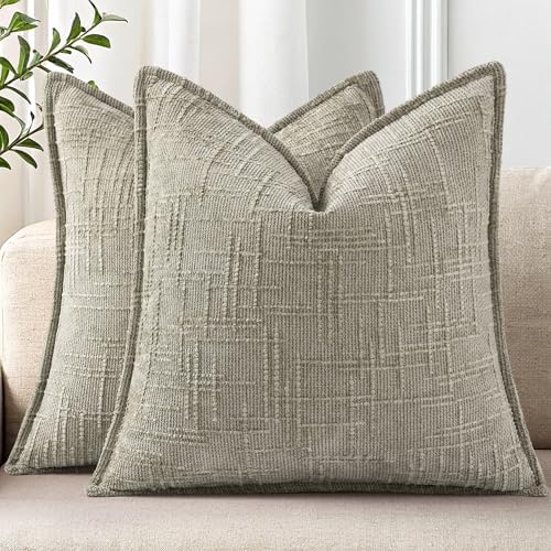 decorUhome Chenille Throw Pillow Covers 18x18 Set of 2, Light Brown by decorUhome