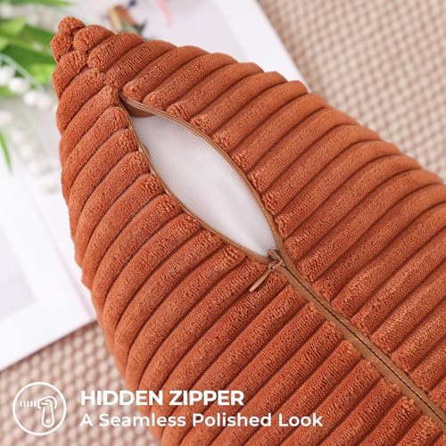 Mecatny Corduroy Fall Decorative Throw Pillow Covers 12x20 Set of 2 Rust - Image 4