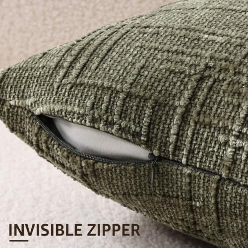 decorUhome Textured Chenille Throw Pillow Covers 26x26 Set of 2 Army Green - Image 3