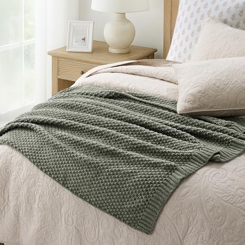EVERGRACEHOME Chunky Chenille Knit Throw Blanket, Dried Thyme Green - Image 4