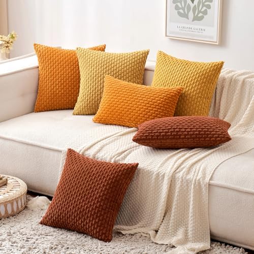 MIULEE Decorative Throw Pillow Covers 20x20 Gold Textured Corduroy - Image 4