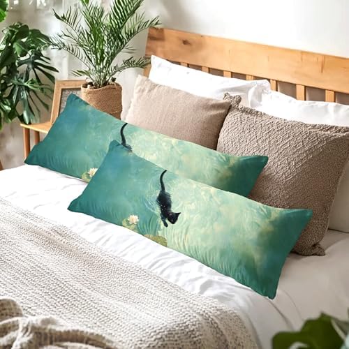 Black Cat Art Painting 20x54 Body Pillow Cover, Aesthetic Cats Decor Long Body - Image 5