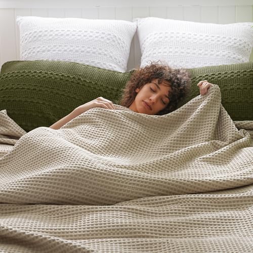 PHF 100% Cotton Waffle Pillow Shams Queen Size, 2 Pack 20" x 30" Soft - Image 2