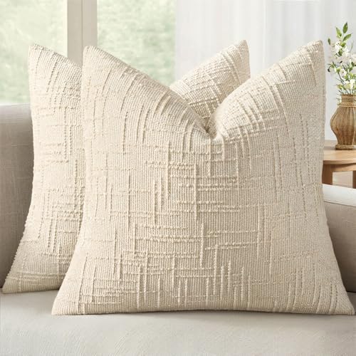 MIULEE Chenille Textured Throw Pillow Covers Beige 20x20 Set of 2 by MIULEE