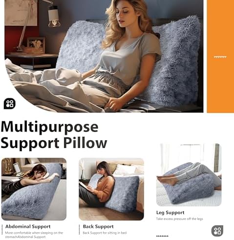 Thicken Furry Headboard Pillow King Padded Headboard Large Bolster Triangular - Image 2