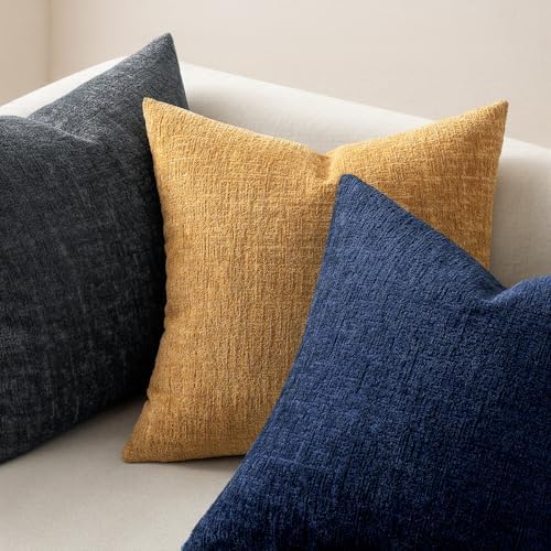MIULEE Fall Couch Pillow Covers Textured Chenille 20x20 Mustard Yellow - Image 4
