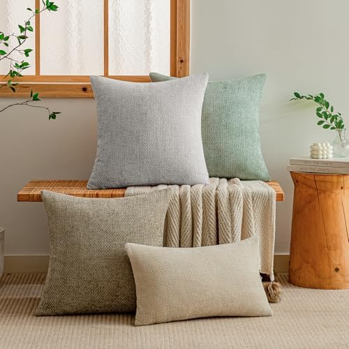a moment Light Grey Chenille Throw Pillow Covers 18x18 Inch Pack of 2 Modern - Image 6